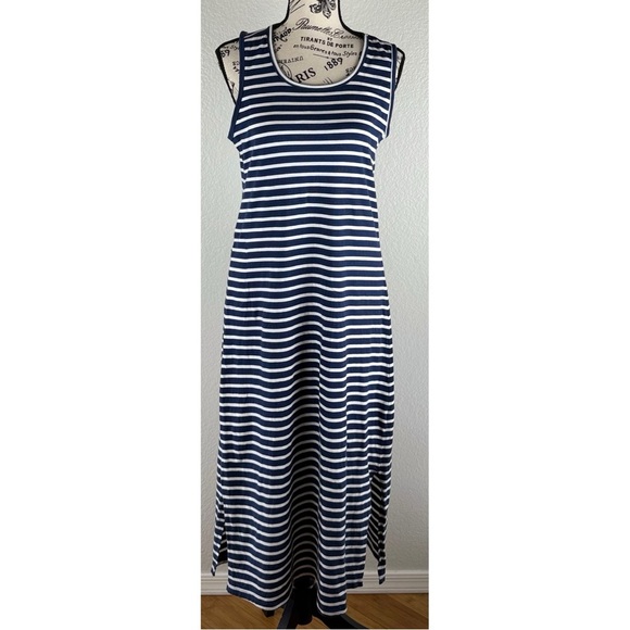 Toad & Co Blue Striped Sleeveless Organic Cotton Blend Midi Dress, size Medium - Picture 2 of 9